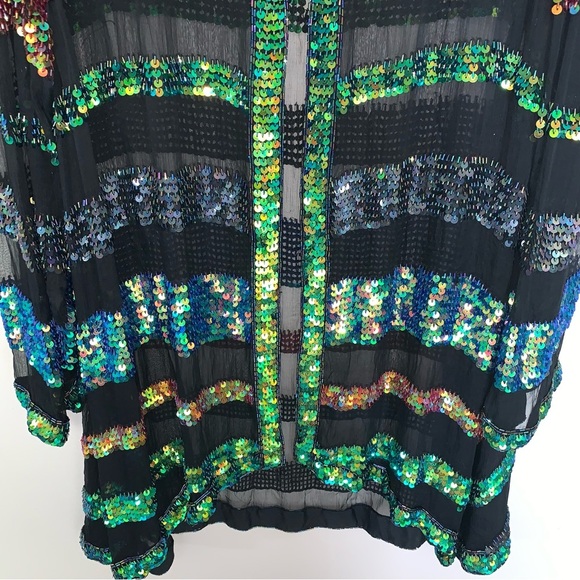 Vintage Judith Ann 100% Pure Silk Black and Multicolour Sequin Jacket 2X - Picture 5 of 9